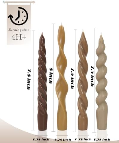 Spiral Taper Candles Brown Short Candle Sticks Unscented Smokeless Twisted Candlesticks for Fall Decor Holiday Dinner Party Christmas Decorations-7.5inch-4pack - Image 4
