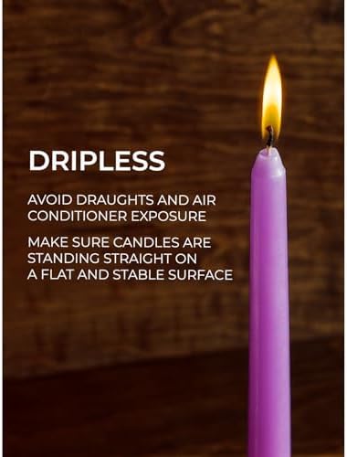CANDWAX 8 inch Taper Lilac Candles Set of 12 - Unscented Smokeless Dripless Tall Candlesticks - Perfect for Special Occasions, Ordinary Dinners, for Mother's Day - Lavender Candle Sticks - Image 3