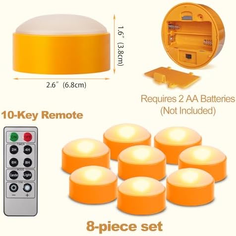 8 PCS Halloween Pumpkin LED Lights with Remote Timer Bright Flickering Battery Operated Jack-O-Lantern Electric Flameless Candles for Halloween Decorations Gift Supplies Orange Color - Image 5