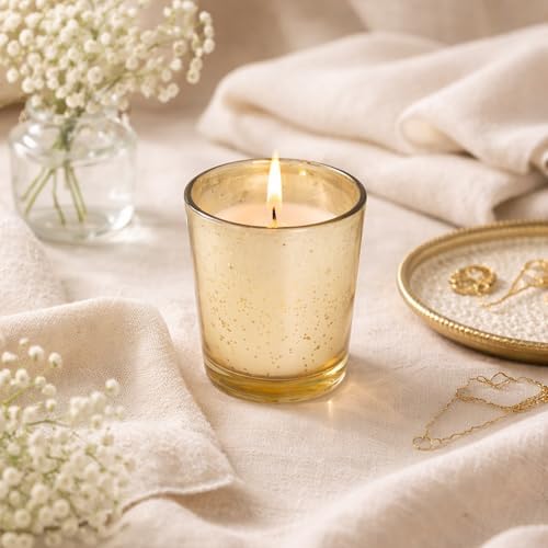 Hosley Set of 12 Gold Mercury Filled Glass Votive Candles. Ideal Gift for Weddings, Bridal Showers, Parties, Home Decor, and Special Events - Image 4