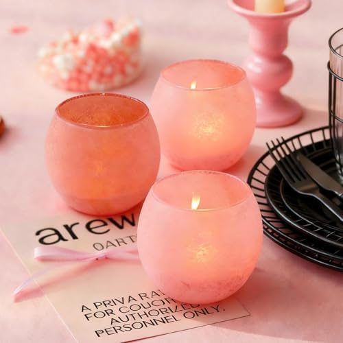 Blush Pink Glass Candle Holders Set of 4, Vintage Frosted Votive Candle Holders for Mother's Day, Romantic Tealight Candle Holders for Wedding Table Centerpieces, Aesthetic Pink Decor for Home Office - Image 7
