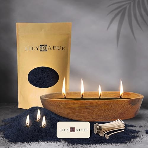 LILY LADUE Black Sand Candle Kit - 1Lb/16Oz Pearled Candles Sand and Wicks (24) with Wood Holder, Unscented Aroma Beads, Reusable Pearled Candle Wax for DIY Home Kit, Powder Beads Refill Available by Unknown