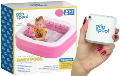 Grip A Pool Inflatable Baby Pool (Pink) with Pump Bundle