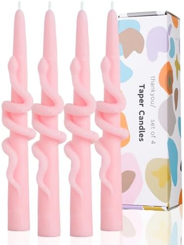 Pink Taper Candle Candlestick Snake Soy Candles Unscented Wedding Party Wax Unscented Dinner Candle Dripless,8 inch,Set of 4,Snake by LPUSA