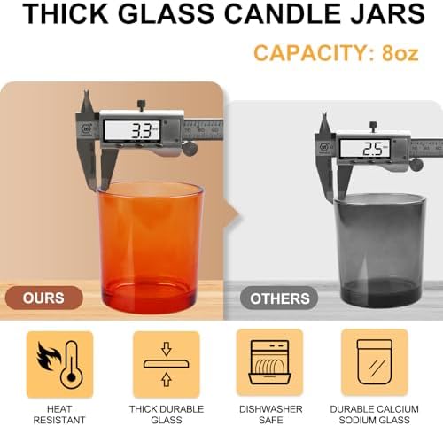 SHOWIN 8 OZ Thick Candle Jars for Making Candles 15 Pcs, Orange Empty Jars with Wood Lids for Candle Making, Sample Container,Clear Orange - Image 2