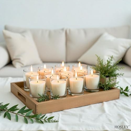 Hosley Set of 12 White Unscented Votive Candles in Clear Glass Holders - Hand Poured Soy Wax, 10-12 Hour Burn Time for Weddings & Home Decor - Image 3
