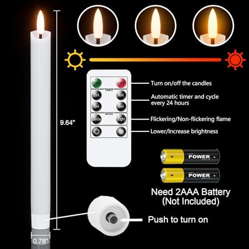 Wondise Flameless Taper Candles with Remote Timer Real Wax White - Image 2