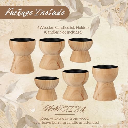 Mifoci 6 Pcs Farmhouse Wooden Candle Holders Pillar Set, Table Mantel Decor - Image 4