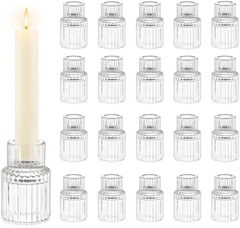 Hewory Taper Candle Holders Bulk, 20PCS Clear Glass Candlestick Holders by Hewory