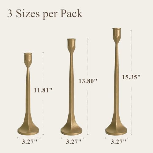Gold Iron Taper Pillar Candle Holders Set of 3 Rustic Candlestick Holders - Image 4