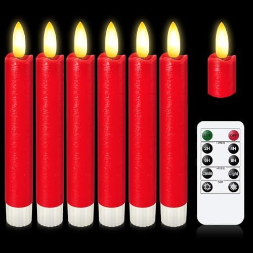 KSWING Upgraded Real Wax Short LED Flameless Taper Candles with Remote, 6 Inch Red Candlesticks Battery Operated 3D Flickering - 6" Realistic Fake Candle Sticks for Home/Wedding/Fireplace Xmas Decor by Unknown