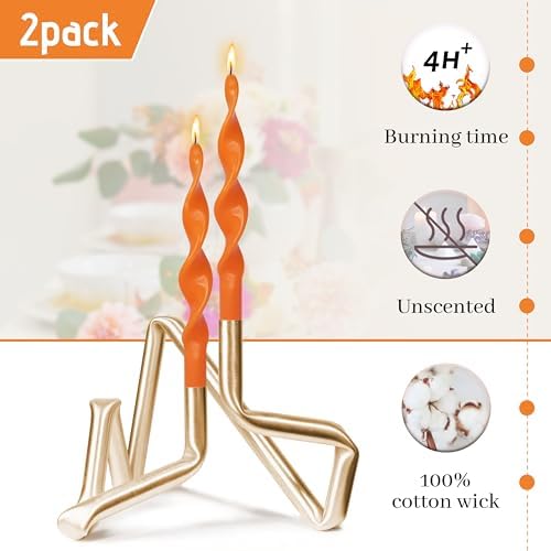 Smokeless Orange Spiral Taper Candle Unscented Taper Candlesticks Handmade 10 Inch Long Twisted Candles for Wedding Home Decor Women Gift - Image 3