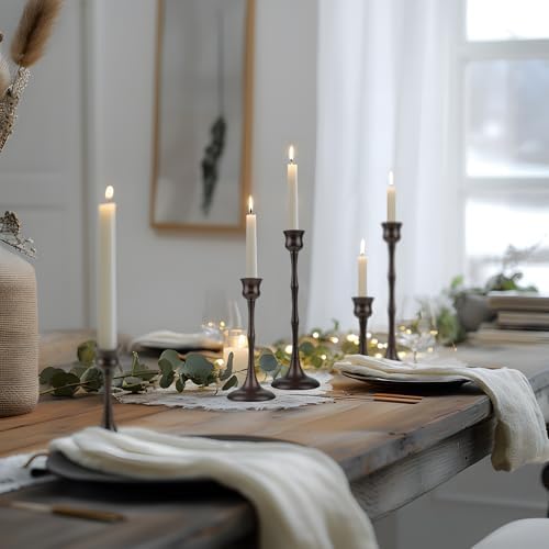 Vintage Metal Candlestick Holders, Set of 6 Bronze Candle Holders for Candlesticks Antique Taper Candle Stand Candle Sticks Holder for Housewarming Wedding Mantelpiece Table Centerpiece Decor - Image 5