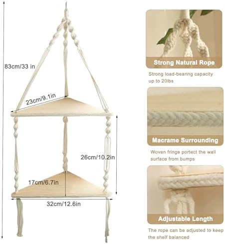 Artilady Corner Shelf Macrame Wall Hanging, Boho Wood Storage Wall Decor - Image 2
