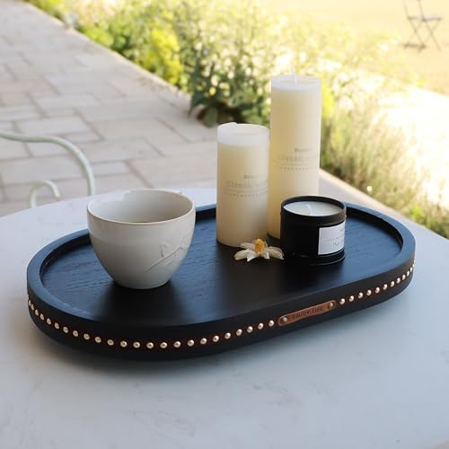 Decor Decorative Round Tray 11.81in for Home Decor for Coffee Table Farmhouse Kitchen Table Living Room Bathroom Centerpiece Tray Decor Oval Black - Image 2