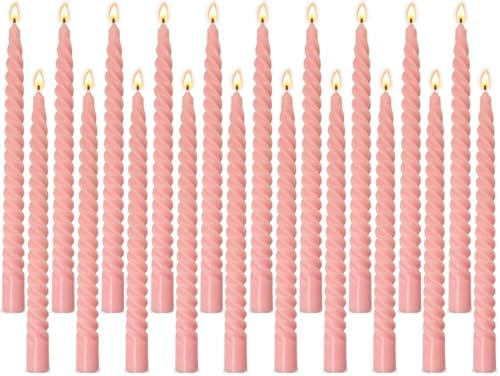 20 Pack 10 Inch Pink Spiral Taper Candles for Holiday Home Decoration, Unscented Dripless Twisted Candlesticks for Dinner Party Wedding Valentines Day Baby Shower and Easter by Beilisen