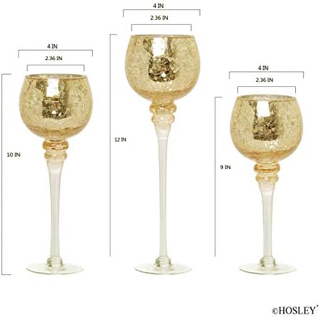 Hosley Set of 3 Crackle Gold Glass Tealight Holders 9 Inches 10 Inches and 12 Inches High Ideal for Weddings Special Events Parties Also Makes a Great Gift O9 - Image 5