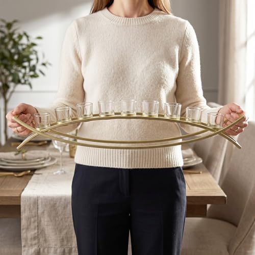 Seraphic Table Centerpiece for Dining Room, Extra Long Candle Holder, Gold - Image 3