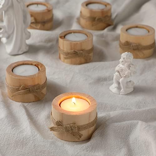 Ctosree Wooden Tealight Candle Holder Wedding Party Favor for Guest, 50 Pcs - Image 6