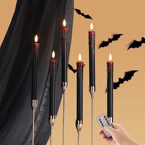 Black Bleeding Halloween Flameless Taper Candles with Remote Set of 6 by EywamageCandles