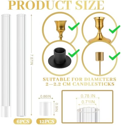 6 Pack 7.9” Acrylic Bud Vase — Striped Cylinder Bud Vase for Taper Candlesticks, Flower Vase with Silicon Rubber Case Fits Candlestick Size 20-22mm, Perfect for Tablescapes, Weddings & Home Decor - Image 2