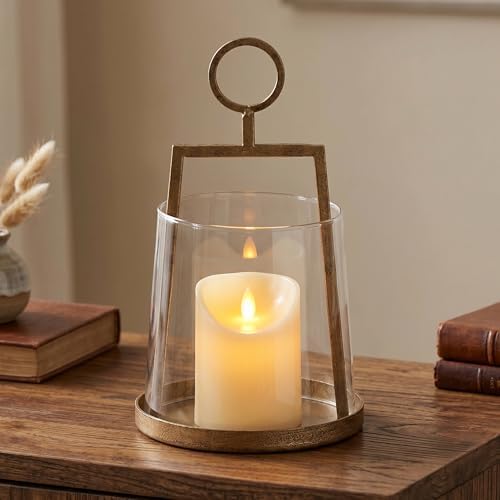 Modern Farmhouse Hurricane Candle Holder, Antique Brass Metal Centerpiece by SUJUN