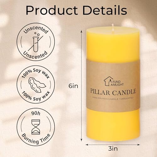 3x6 Inch Yellow Pillar Candles Set of 3 - Unscented Summer Pillar Candles - Image 6