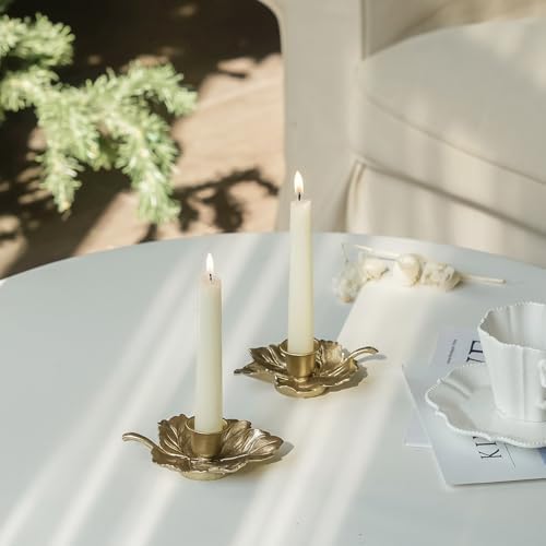 NIKKY HOME Vintage Gold Leaf Taper Candlestick Holders Set of 2, Fall Decor - Image 2