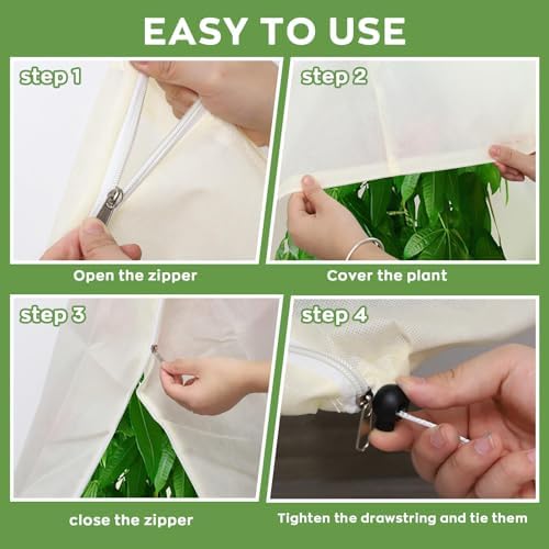 Large Plant Frost Protection Cover, 47" x 71" Zipper & Drawstring - Image 6