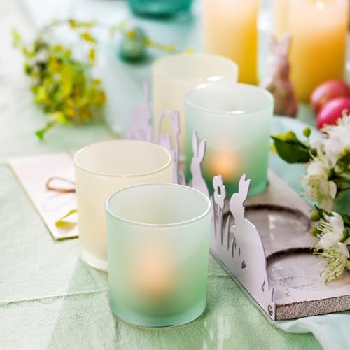 Spring Votive Candle Holder Set, Includes 4 Glass Candle Holders & 1 Wooden Tray with Metal Bunny Decor for Table Centerpiece Decorations and Indoor Outdoor Home Decor - Image 6