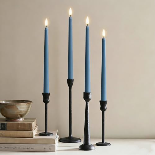 Dusty Blue Flameless Taper Candles with Remote Timer Set of 6 - Image 2