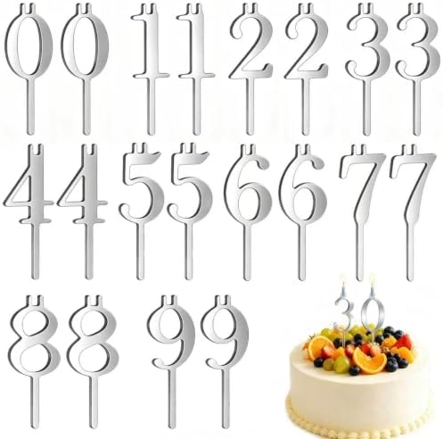 20PCS Reusable Number Candle Holder Set, Upgraded Thicker Metal Candle Stands for Birthday Cake, Cake Topper Decorations for Anniversary Date Displays, Silver by Unknown