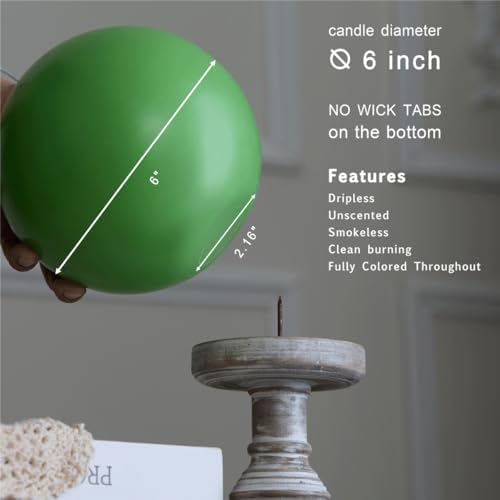 MOZEAL Hand-Poured, 6 Inch Green Large Round Ball Candles - Elegant Green Round Pillar Candles, Dripless, Unscented, Smokeless, Ideal for Spring Celebrations. - Image 4