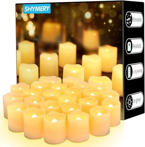 SHYMERY Flameless Votive Candles,50 Pack Flickering Electric Fake Battery Operated LED Candles,200+Hour Long Lasting LED Tea Lights for Wedding,Halloween,Christmas,Party and Holiday Decoration by SHYMERY