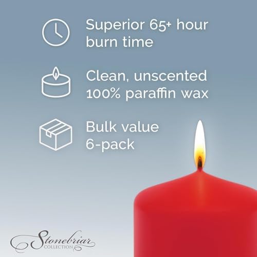 Stonebriar Unscented Pillar Candles – 65 Hour Burn Time, Long-Lasting Wax Candles for Weddings, Holidays, Home Décor & Special Events, Pack of 6, Red, 3" x 6" - Image 3
