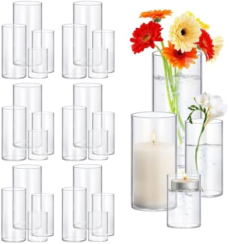 24 Pack Thick Glass Cylinder Vases 4,6,9,12 Inch Tall Clear Flower Vase Hurricane Floating Candle Holder for Table Centerpiece Wedding Home Decor by Homjoy