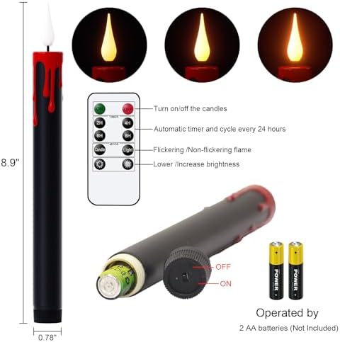 Halloween Black Flameless Taper Candles with Remote Timer - Image 4