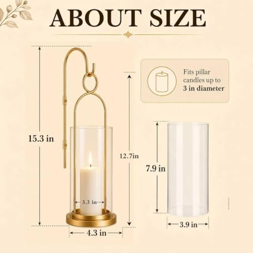 Gold Wall Candle Sconces Set of 2, Wall Candle Holder with Hurricane Glass - Image 2
