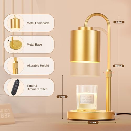 CASTLELIFE Candle Warmer Lamp with Timer & Dimmer, Height Adjustable Electric Wax Melt Warmer for Jar Candles, Gifts for Women Mom Home Decor, Gold - Image 2