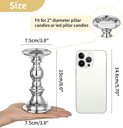 NUPTIO Silver Pillar Candle Holders: Centerpieces for 2 inches Candles - Image 5