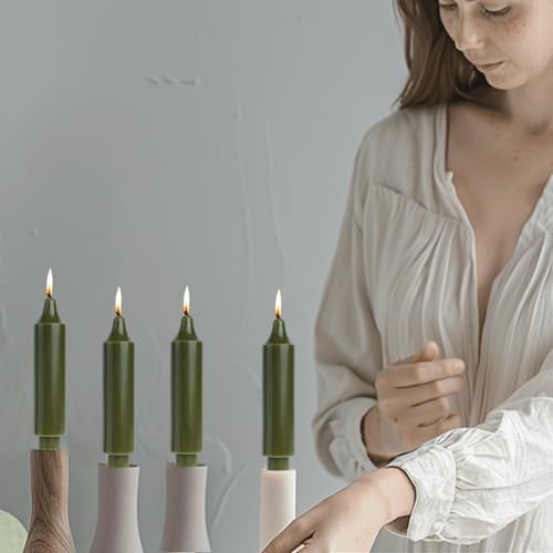 Olive Short Taper Candles 6 inch Green Candle Sticks Unscented Dinner Candle Dripless for Home Decor,Christmas Table Decor，Weddings Festive Party Women Gifts，Set of 4 - Image 3