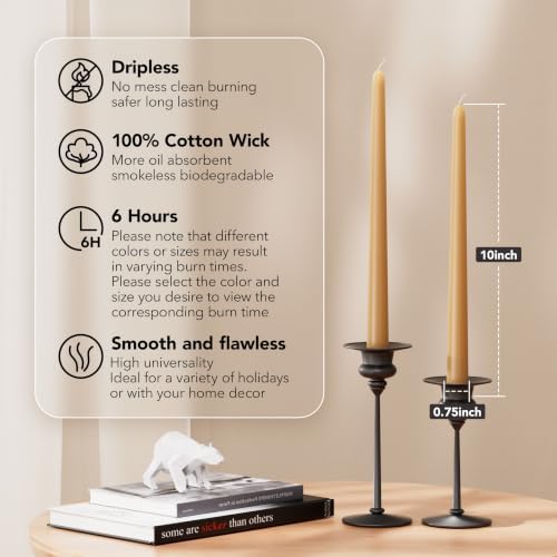 New Burning Formula Unscented Dripless 10-Inch Taper Candles Set of 12 - Beige, for Wedding, Dinner - Smokeless, Long Burning - Hand Poured, Colored Tall Candlesticks - Beige - Image 2