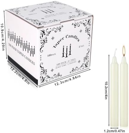 100 Pack Ivory Taper Candles 4 Inch, Unscented Dripless Mini Dinner Candles with Cotton Wick, Smokeless Premium Wax for Wedding, Party, Home Decor & Rituals - Image 3
