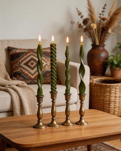 10 Inch Olive Taper Candles-Green Tapered Candle Smokeless Unscented Candlestick Long Slow Burning 8 Hours Tall Sticks for Christmas Wedding Dinner Parties-4Pack - Image 3