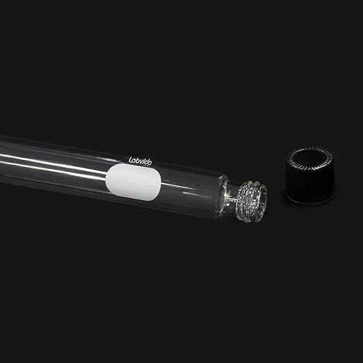 40pcs of Glass Serological Test Tubes with Black Bakelite Screw Caps Silicon Liners, Vol.15ml 16x150mm with Marking Area, Borosilicate Glass Material, Flat Bottom, LVH004
