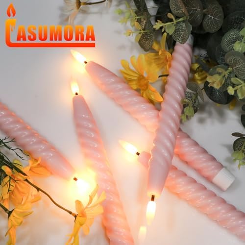 Pink Flameless Taper Candles Flickering with Remote Timer - Image 5