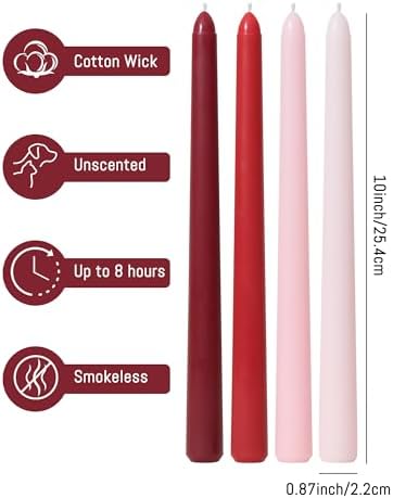 Viyffo Taper Candles 10 Inch Red 4 Pack Unscented, Smokeless - Image 3