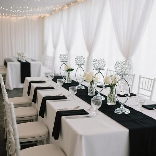 2 Pcs Silver Elegant Metal Crystal Tea Light Candle Holders with Crystal Pendants, Hollow Design - Wedding Table Centerpieces for Anniversary Birthday Party, Home Decor - Image 5