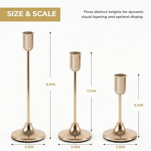 27 Pcs Gold Candlestick Holders Set - Vintage Brass Taper Candle Holder for Pillar Candles - Modern Decorative Centerpiece for Wedding Fireplace Mantel Decor - Cozy Atmosphere Housewarming Gift - Image 2