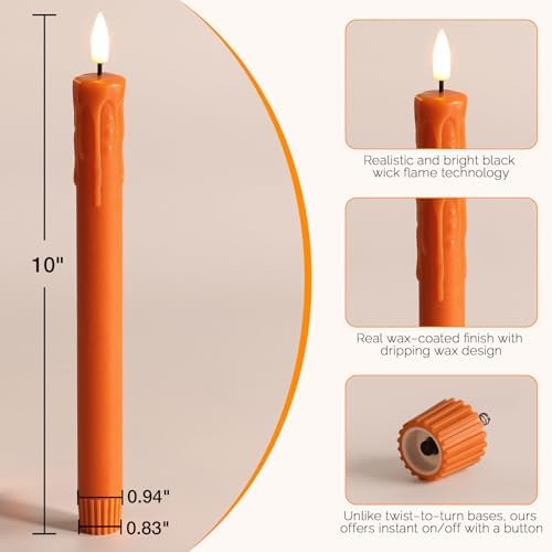 Burnt Orange Dripping Wax Fall Halloween LED Taper Candles with Remote - Image 2